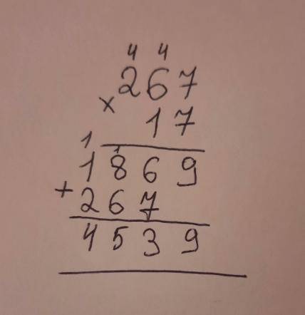 Решите пример столбиком: 267×17=???