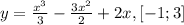 y=\frac{x^{3} }{3} -\frac{3x^{2} }{2} +2x, [-1; 3]