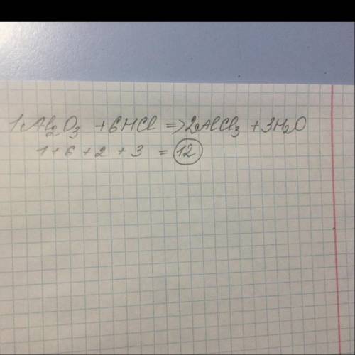 Дописати рівняння і визначити суму всіх коефіцієнтів: Al2O3+HCl→ ...