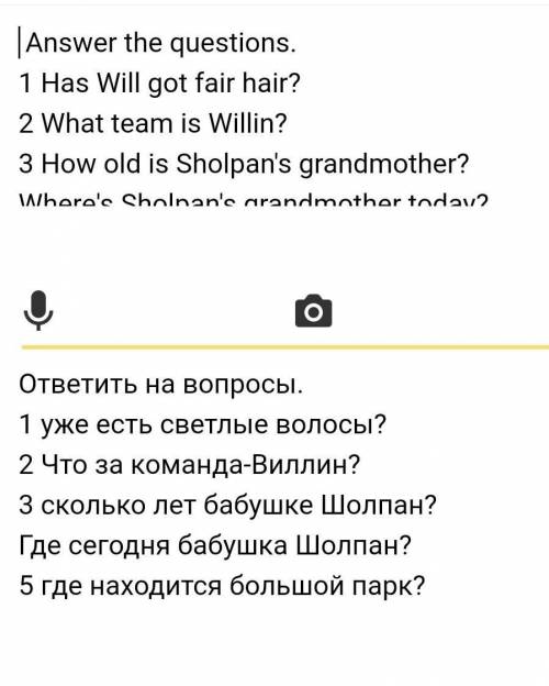 * Answer the questions. 1 Has Will got fair hair?2 What team is Willin?3 How old is Sholpan's grandm