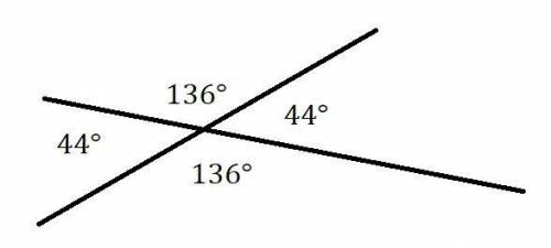 Найдите углы образованные при пересечении двух прямых если один из них равен 44°
