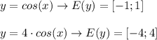 y=cos(x)\to E(y)=[-1;1]\\\\y=4\cdot cos(x)\to E(y)=[-4;4]