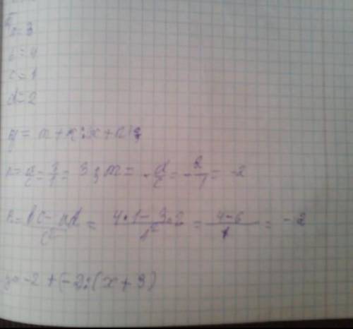 Учитывая функцию y = (3x + 4) / (x + 1) a) Запишите данную функцию как = m + k / (x + 1), где m и k