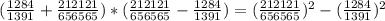 (\frac{1284}{1391}+\frac{212121}{656565} )*(\frac{212121}{656565}-\frac{1284}{1391})=(\frac{212121}{656565} )^{2} -(\frac{1284}{1391} )^{2}