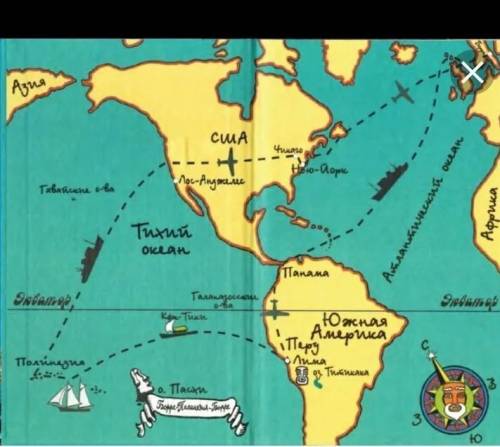Хейердал и его путешествие на контурной карте
