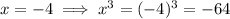 x = -4 \implies x^3 = (-4)^3 = -64