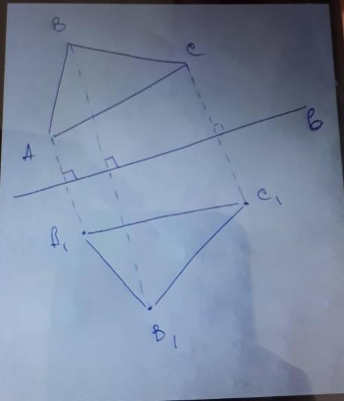 1)Построить треугольник A1 B1 C1 симметричный относительно треугольнику ABC относительно прямой b 2)