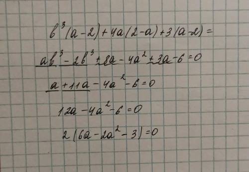 Факторизовать b³(a-2)+4a(2-a)+3(a-2)​