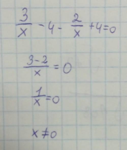 3/х-4-2/х+4=0 Решите уравнение