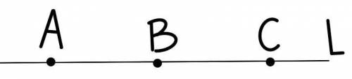Накресли пряму L і познач на ній точки A, B і C так, щоб точка B лежала між точками A і С