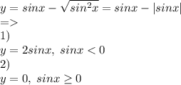 y=sinx-\sqrt{sin^2x}=sinx-|sinx|\\=\\1)\\y=2sinx,\;sinx