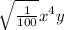\sqrt[]{\frac{1}{100}} x^{4} y