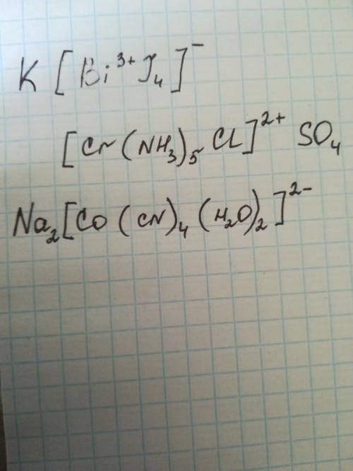 Определите величину и знак зарядов комплексных ионов. с приведенными катионами и анионами составьте