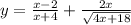 y = \frac{x - 2}{x + 4} + \frac{2x}{ \sqrt{4x + 18} }