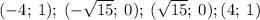 ( - 4;\:1); \:( - \sqrt{15}; \:0); \:( \sqrt{15}; \:0); ( 4;\:1)