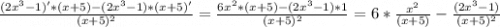\frac{(2x^3-1)'*(x+5)-(2x^3-1)*(x+5)'}{(x+5)^2} = \frac{6x^2*(x+5)-(2x^3 -1)*1}{(x+5)^2} = 6*\frac{x^2}{(x+5)}- \frac{(2x^3 -1)}{(x+5)^2}
