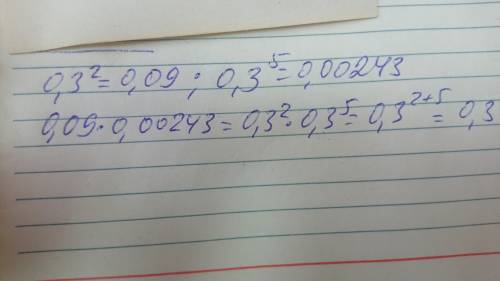 Представь произведение 0,09⋅0,00243 в виде степени с основанием 0,3.
