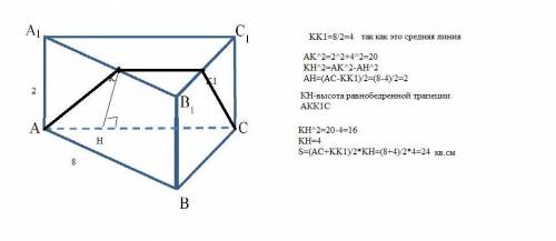 В правильной треугольной призме АВСА1В1С1 сторона основания равна 8 см, а боковое ребро - 2см. Через