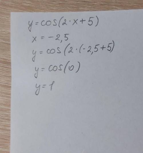 y=cos(2x+5) при x=-2,5