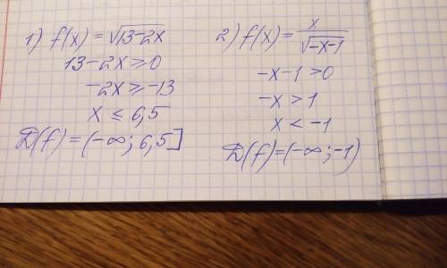 Знайти область визначення функції:1)f(x)=√13-2х, 2)f(x)=х/√(-х-1)