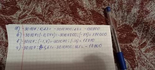 Найдите частное от деления числа -30.107 на число: a)0,23 б)-0,077 B)-1,7 г)1,61