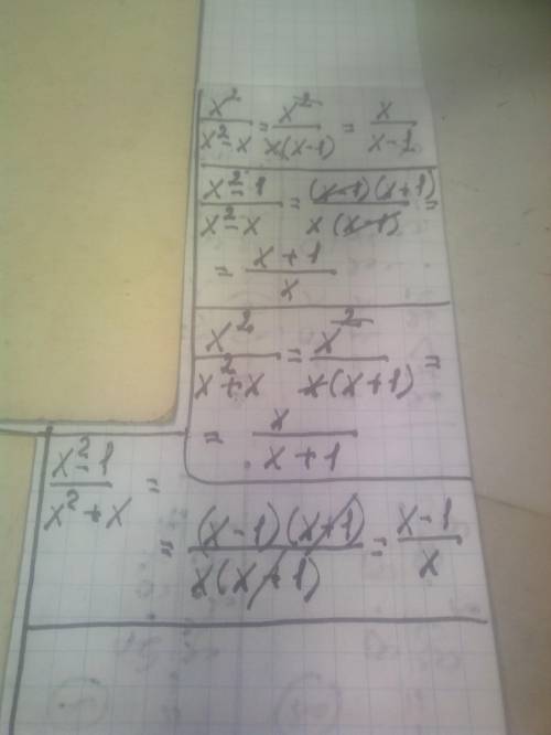 Сокращение рациональных дробей: a) x^2\x^2-x; б) x^2-1\x^2-x; в) x^2\x^2+x; г) x^2-1\x^2+x.