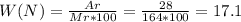 W(N)=\frac{Ar}{Mr*100}=\frac{28}{164*100}=17.1