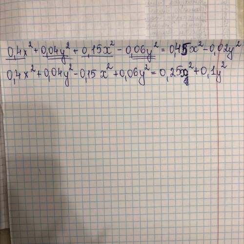 Найди сумму и разность многочленов 0,4x2+0,04y2 и 0,15x2−0,06y2. (Выбери правильный ответ, сначала з