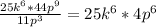 \frac{25k^6 * 44p^9}{11p^3} = 25k^6 * 4p^6