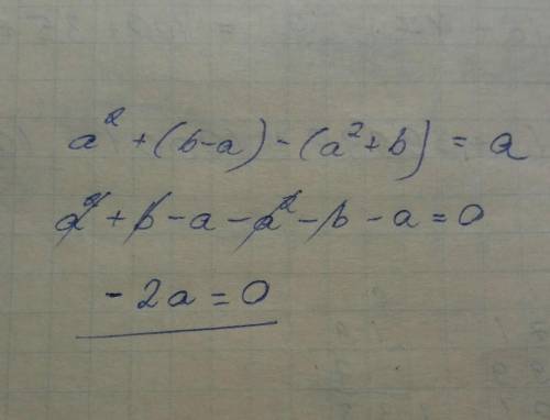 Упростить выражение a²+(b-a)-(a²+b)=a​