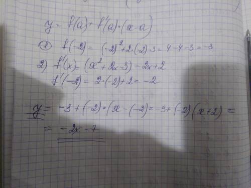Составьте уравнение касательной к графику функции у=х²+2х-3 в точке с абсциссой хₒ=-2