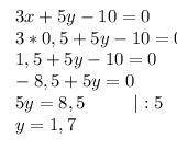 А) 6х + 2y - 1 = 0, если х = -0,1; б) 7x - у - 4 = 0, если х = = -2 1/7в) 3х + 5у - 10 = 0, если х =