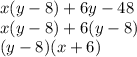 x(y-8) + 6y - 48\\x(y - 8) + 6(y-8)\\(y - 8)(x + 6)