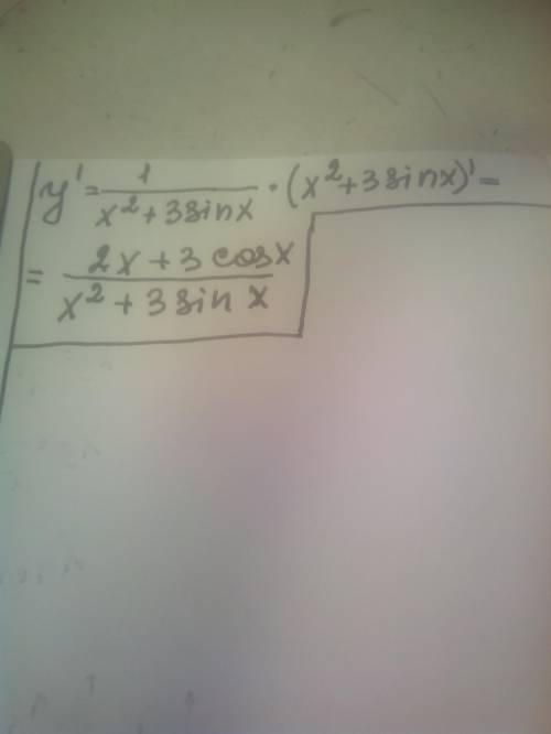 Найти производную сложной функции: y= In(x^2+3•Sinx)​