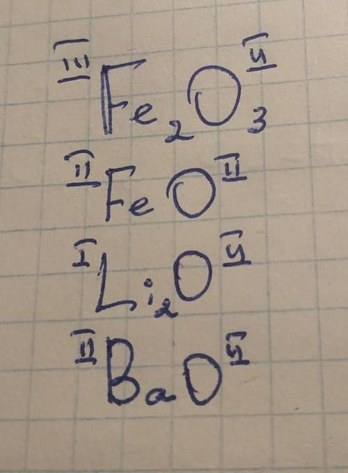 Составьте возможные формулы соединений с кислородом для элементов Fe, Li, Ba​