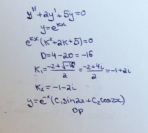 Найти общее решение дифференциального уравнения.Y''+2y'+5y=0