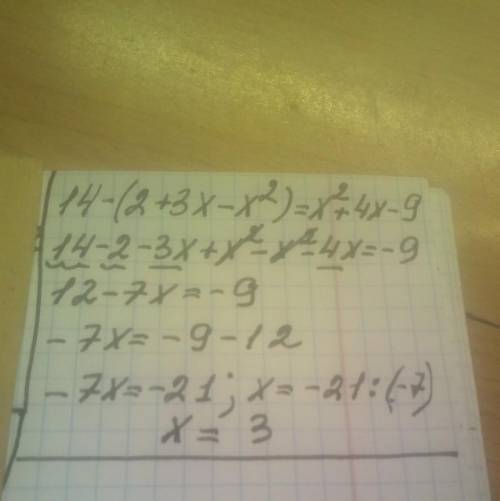 14-(2+3x-x2)=x2+4x-9 решить уравнение ответ