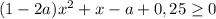 (1-2a)x^{2}+x-a+0,25\geq 0