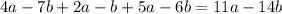 4a - 7b + 2a - b + 5a - 6b = 11a - 14b