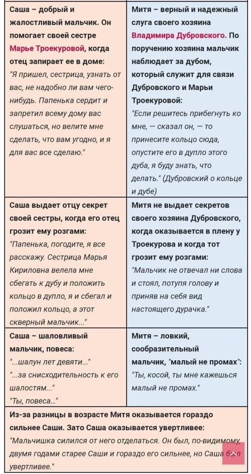 Чем отличаются мальчики, Саша и Митя? Дубровский 17 глава