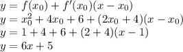 y=f(x_{0})+f'(x_0)(x-x_0)\\y=x_0^2+4x_0+6+(2x_0+4)(x-x_0)\\y=1+4+6+(2+4)(x-1)\\y=6x+5