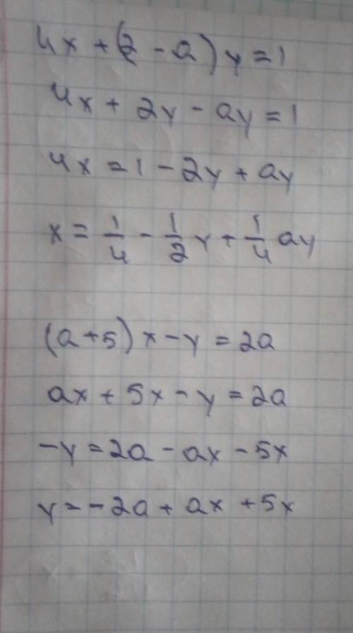 4x +(2-a)y=1 (a +5)x - y = 2a