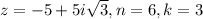 z=-5+5i\sqrt{3}, n=6, k=3
