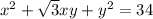 x^{2} + \sqrt{3}xy + y^{2} = 34