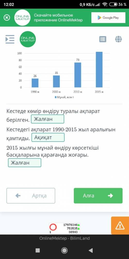 Кесте бойынша ақиқат/жалған ақпаратты анықта. Кестеде көмір өндіру туралы ақпарат берілген. Кестедег