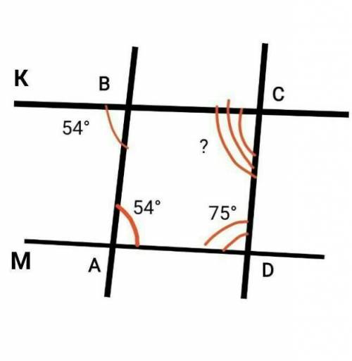 Точка с розташована між паралельними прямими АВ і FD, ZABC =150°, 2CDF = 110° . Знайдіть градусну мі