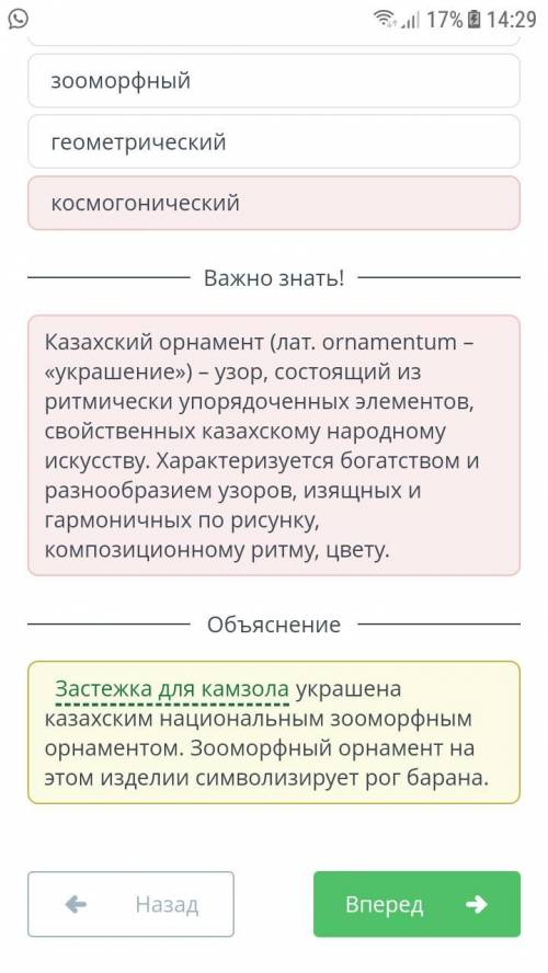 Рассмотри изображение застежки для камзола и определи вид казахского орнамента, который использовали