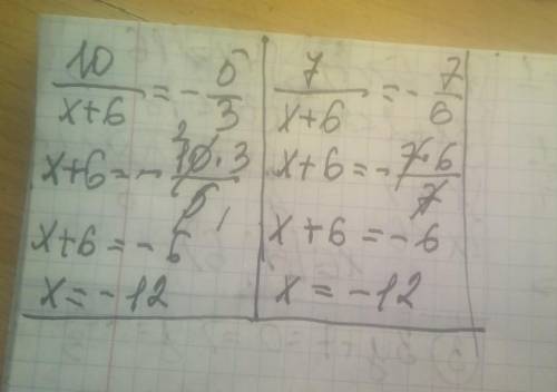 Решить уравнения: 10/(Х+6) = - 5/3 7/(Х+6) = - 7/6