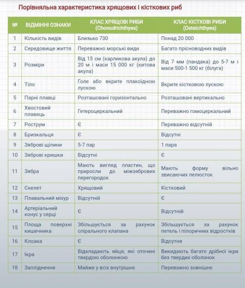 Порівняти клас кісткові риби і хрящові риби за ознаками ?​