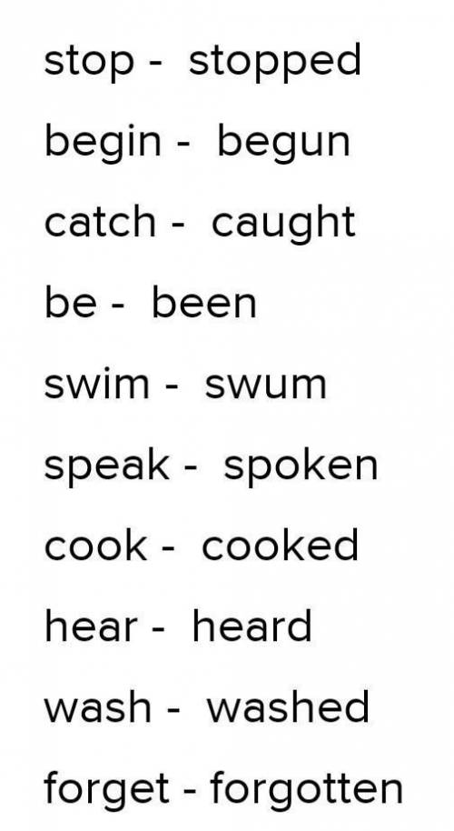 Task 1 Напишите V3 форму глагола – Write the past participles of the verbs below.stop - begin - catc